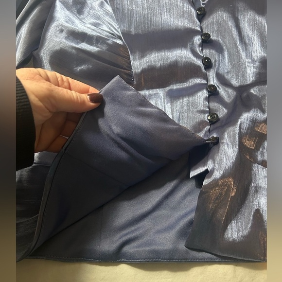 XSCAPE Elegant Shiny Blue Blouse 3/4 Sleeve Spandex Blend Women’s 14 - Picture 13 of 16